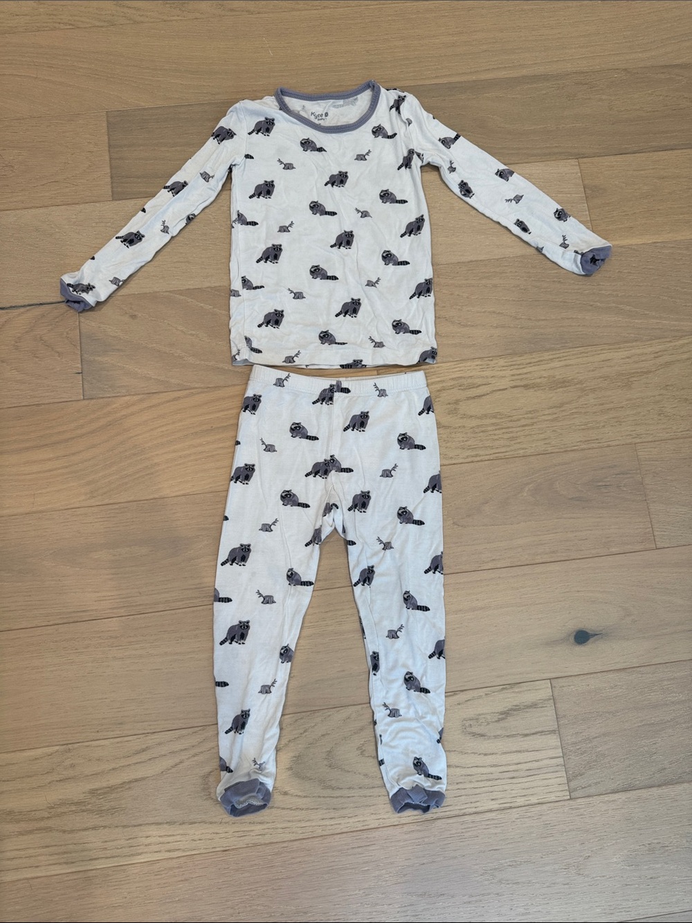 Kids White and Gray Raccoon Print Pajama Set